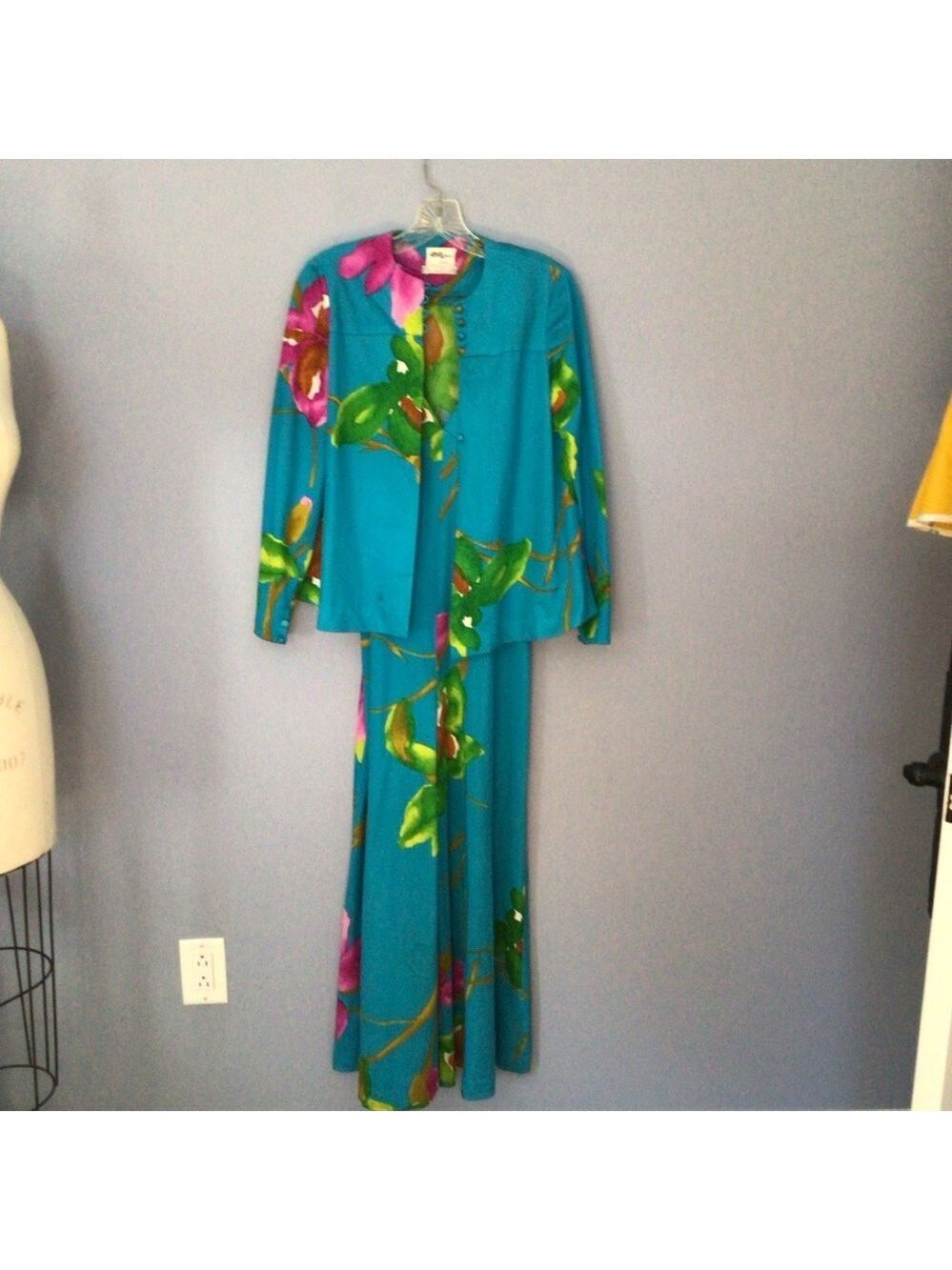 Tori Roberts Honolulu Vintage Floral Maxi Jumpsuit matching Jacket 70’s  sz 8 - Picture 4 of 13